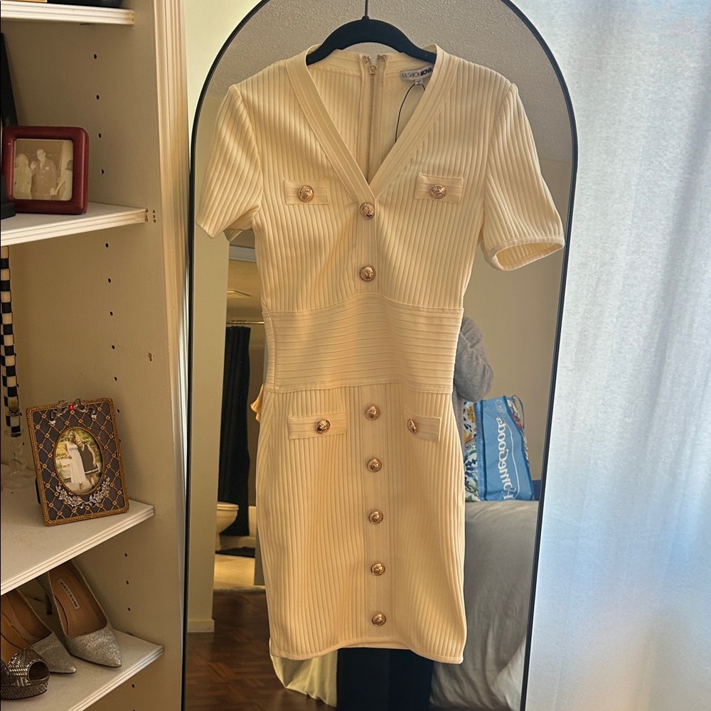NWT Fashion Nova Cream Button-Up Mini Dress